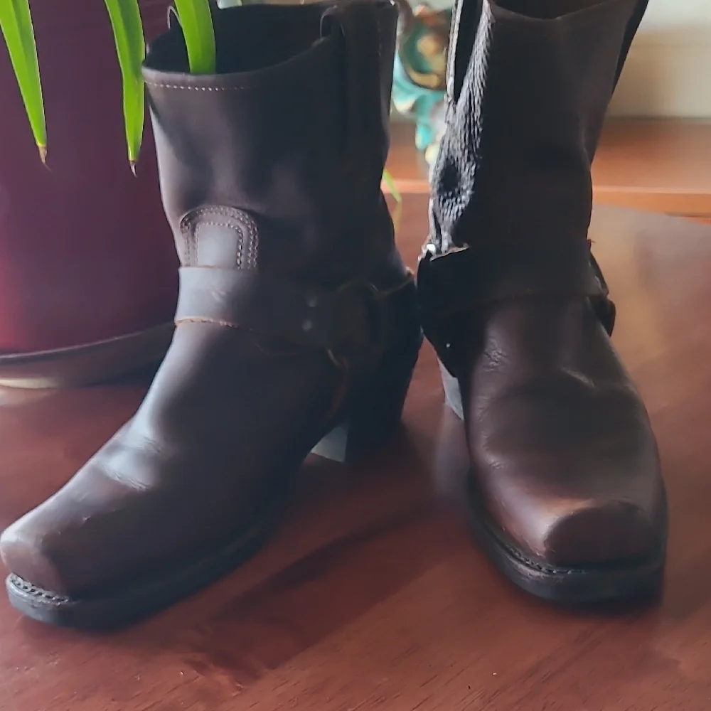 Frye Dark Brown Leather Moto Boots - Picture 7 of 13